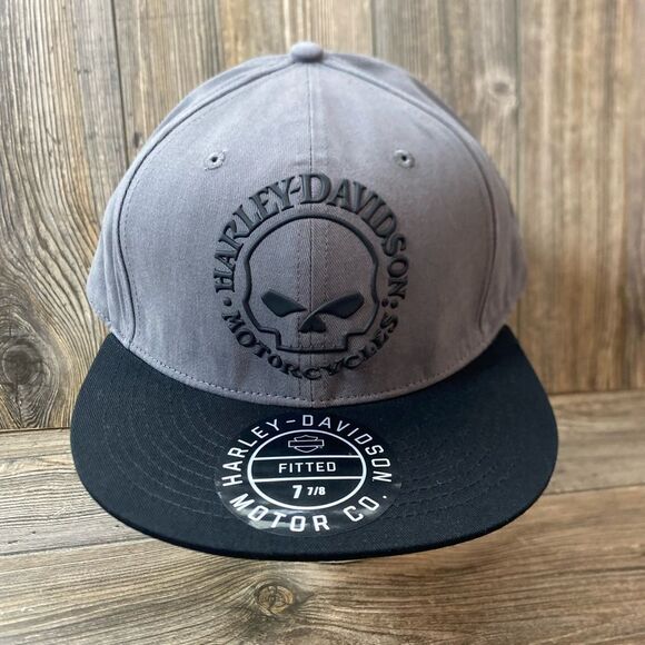 HARLEY DAVIDSON Baseball Cap Willie G Skull Gray Fitted Size 7 7/8" 99406-22VM - Picture 1 of 7
